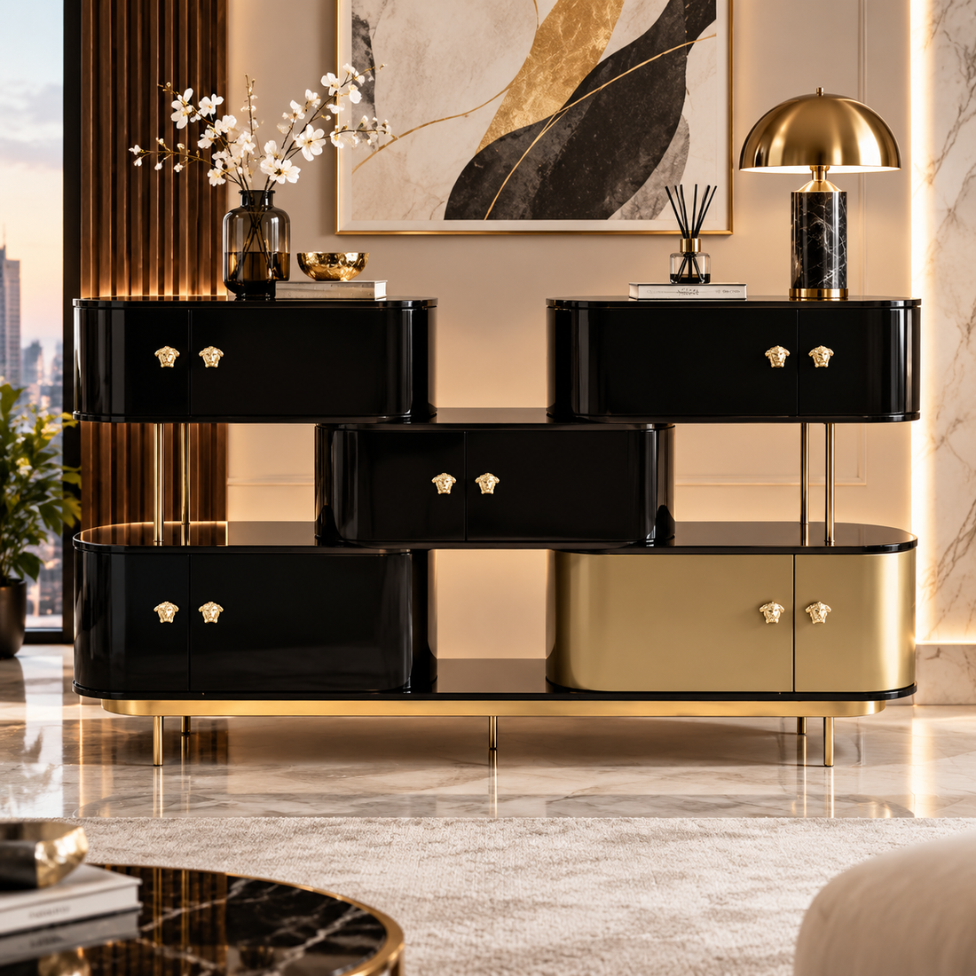 Italian Luxury Solid Wood Entryway Storage Cabinet