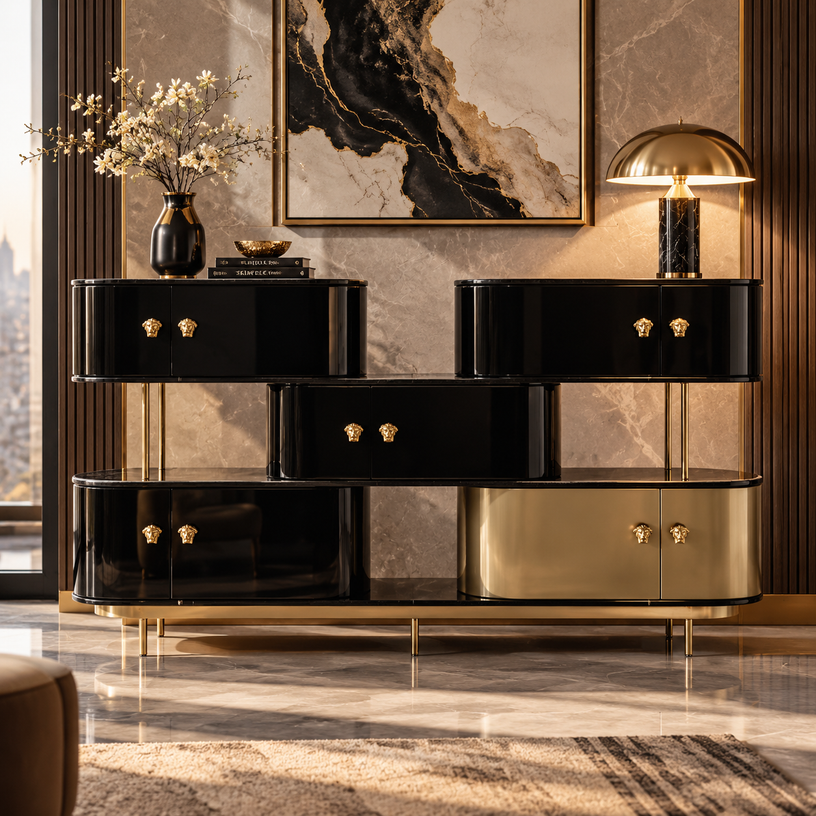 Italian Luxury Solid Wood Entryway Storage Cabinet