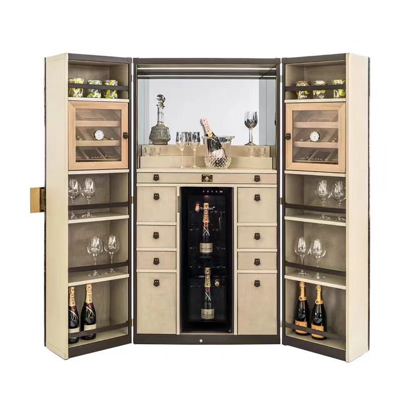 Italian Luxury Solid Wood Leather Wine Display Cabinet