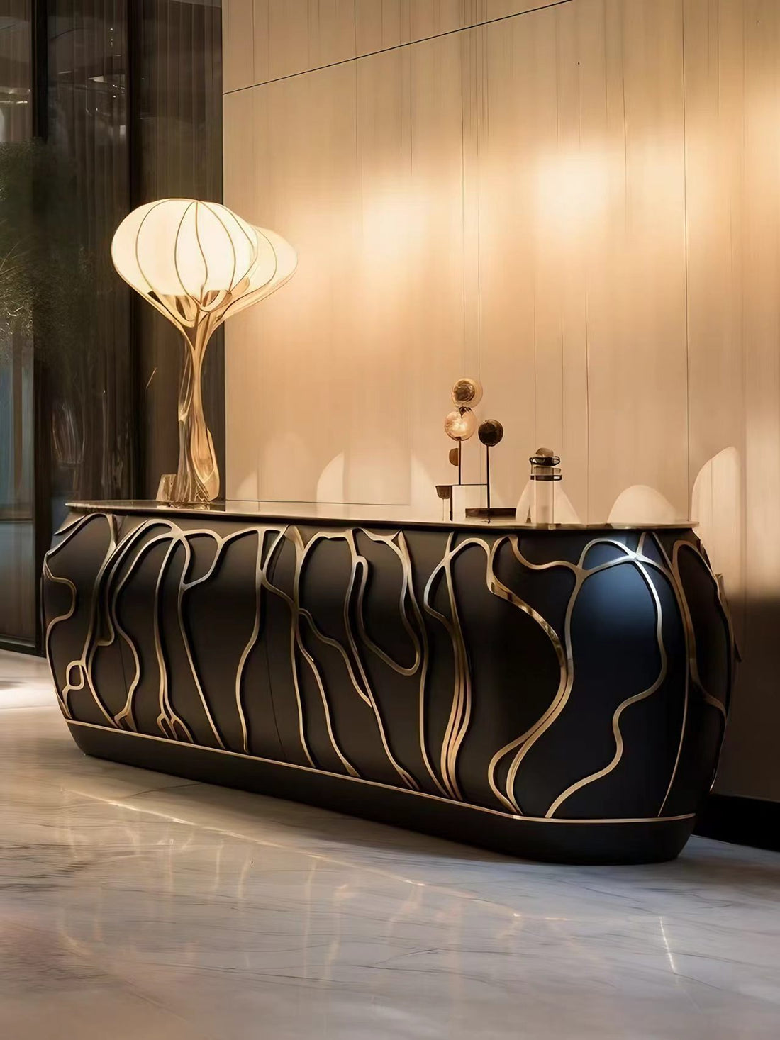 Italian Modern Wood and Metal Sideboard Cabinet