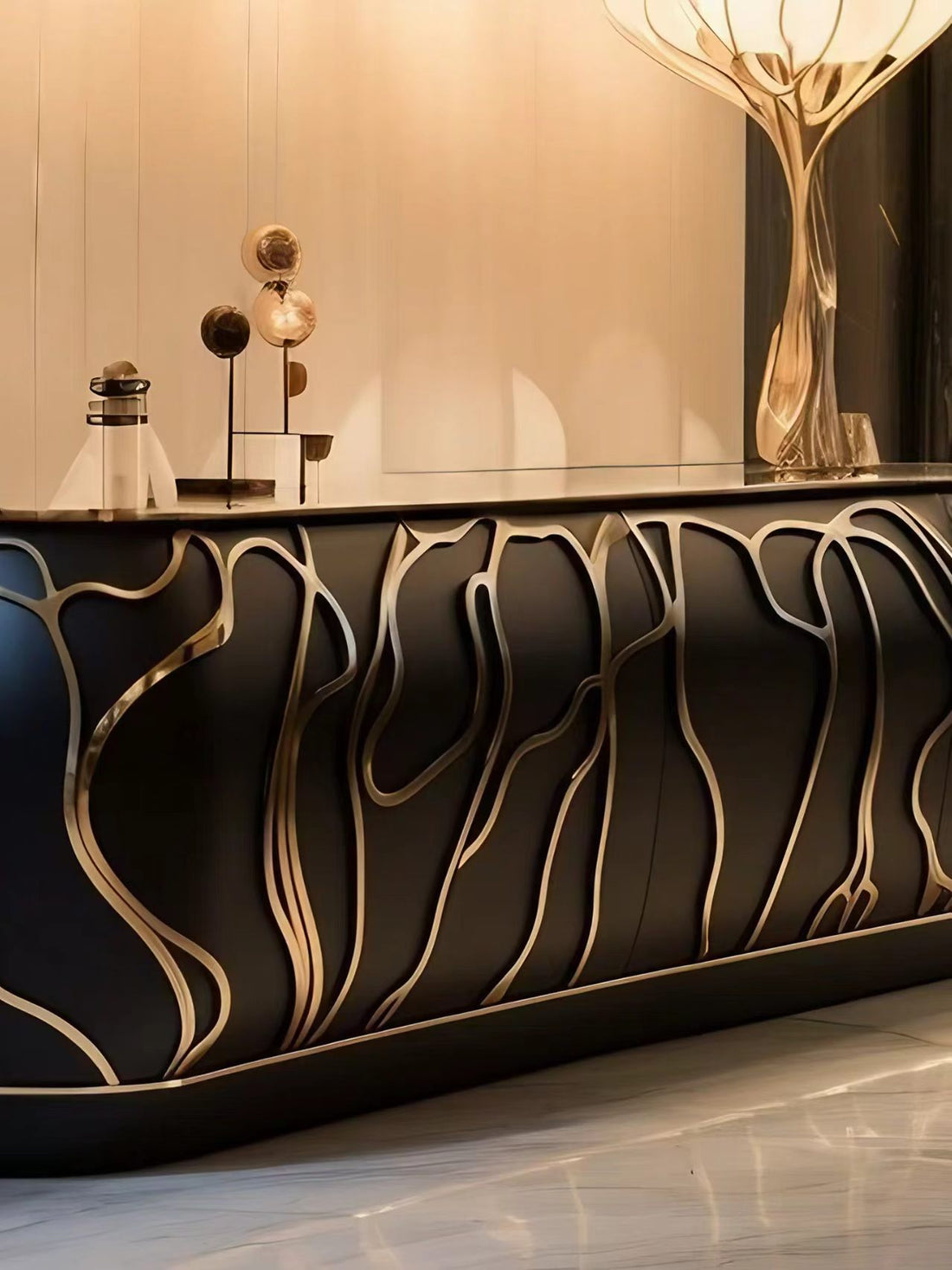 Italian Modern Wood and Metal Sideboard Cabinet