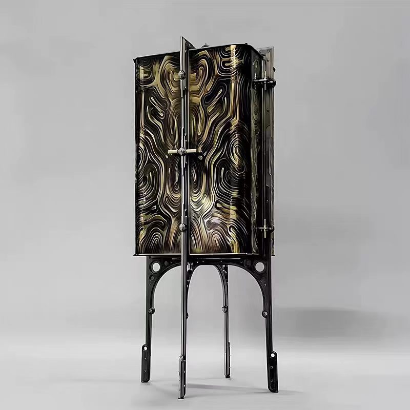 Luxury Black Gold Mechanical Style Wine Cabinet
