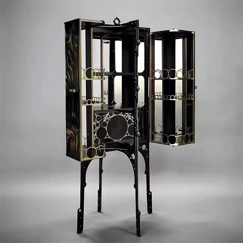 Luxury Black Gold Mechanical Style Wine Cabinet