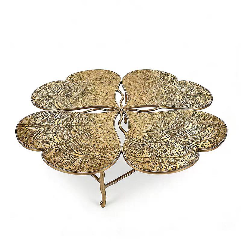 Luxury Brass Clover Shaped Coffee Table