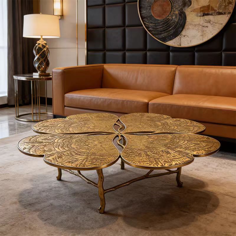 Luxury Brass Clover Shaped Coffee Table