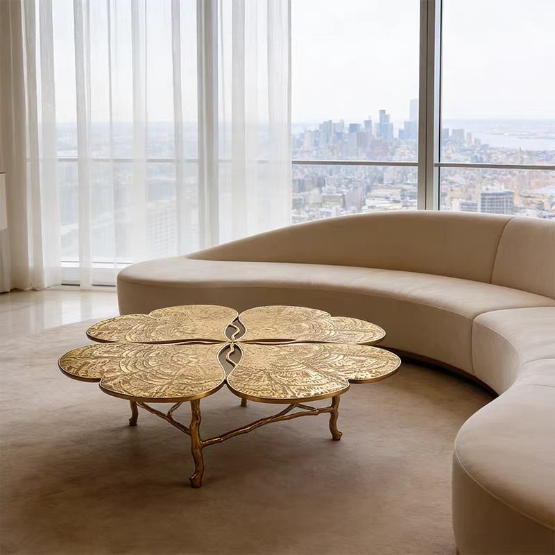 Luxury Brass Clover Shaped Coffee Table