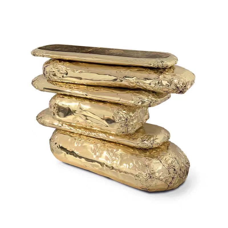 Luxury Brass Marble Irregular Console Table