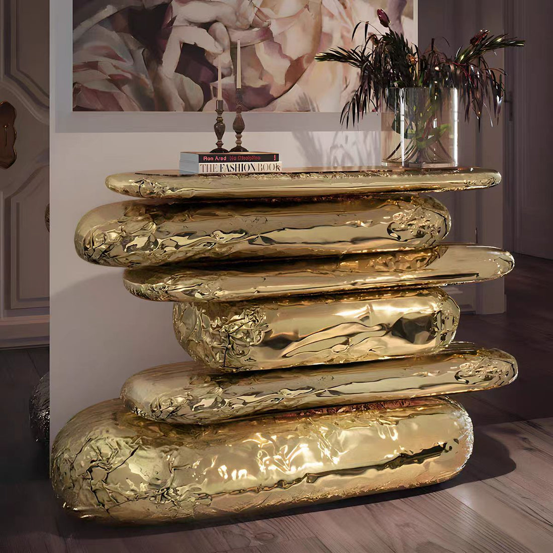 Luxury Brass Marble Irregular Console Table