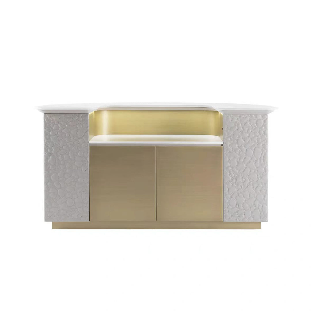 Luxury Curved Marble Wood Home Bar Cabinet