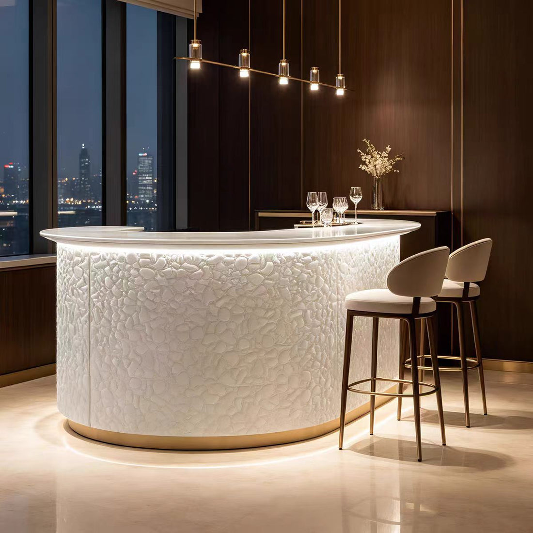 Luxury Curved Marble Wood Home Bar Cabinet