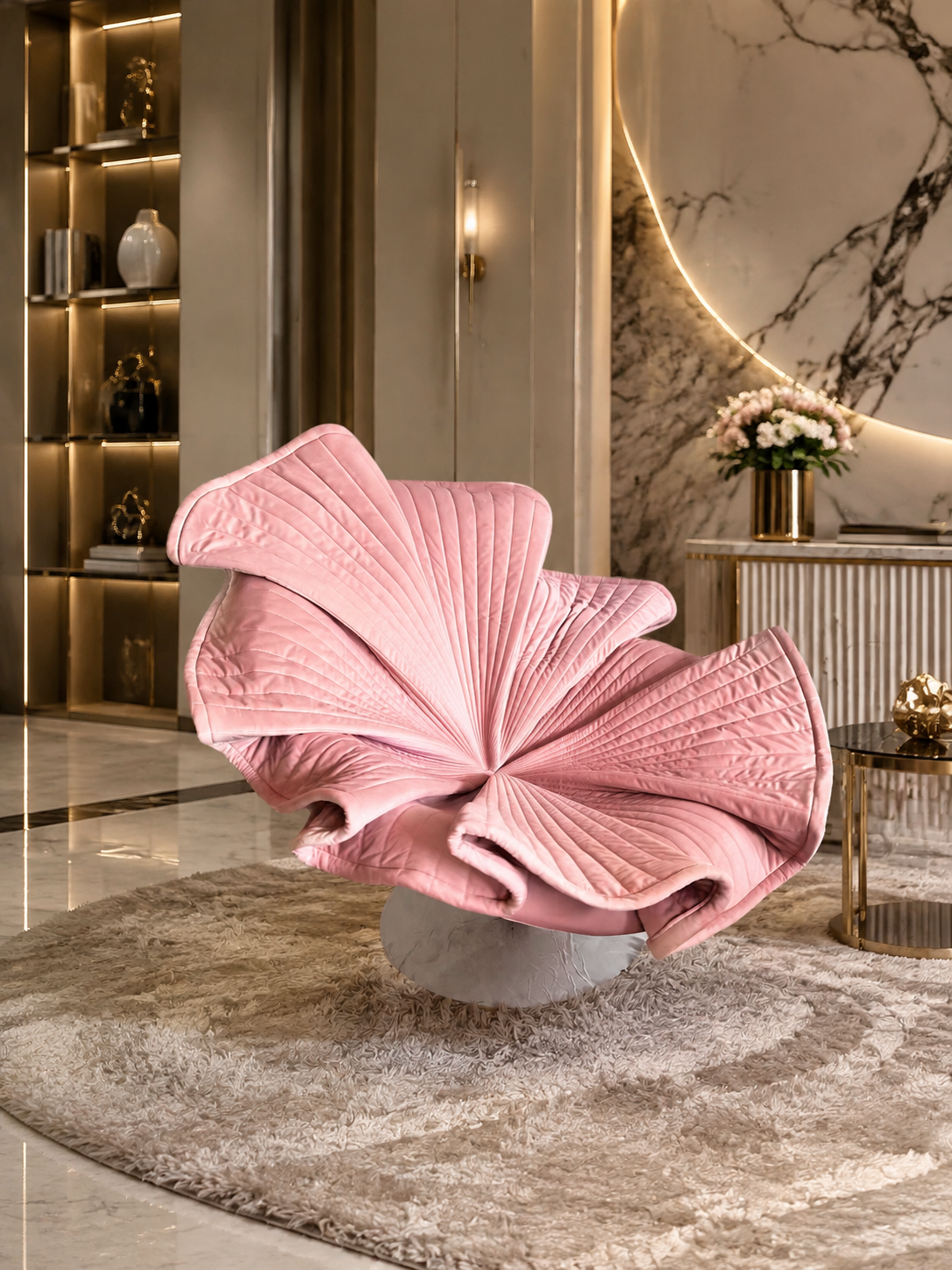 Luxury European Pink Petal Flower Lounge Chair