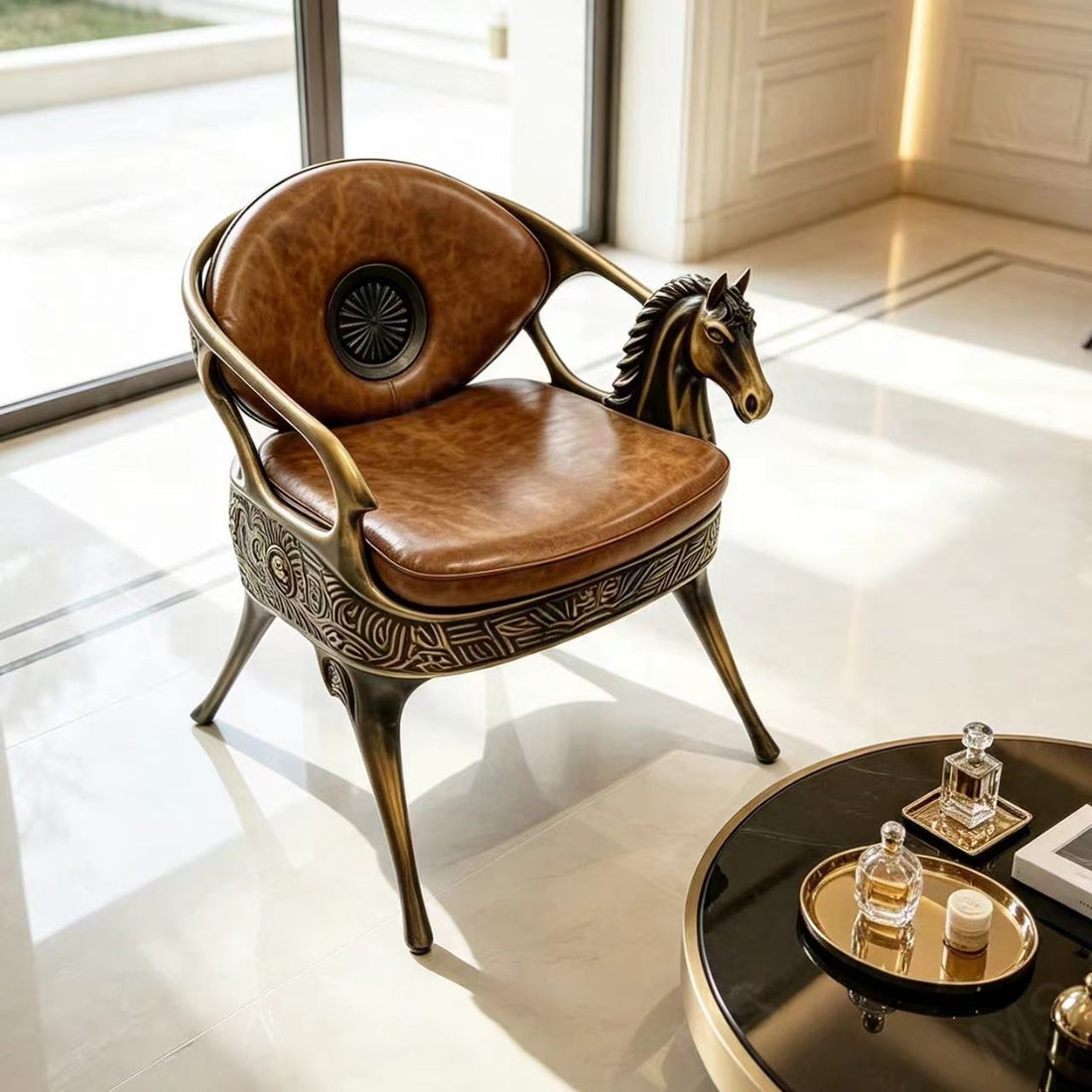 Luxury Horse Head Leather Lounge Chair
