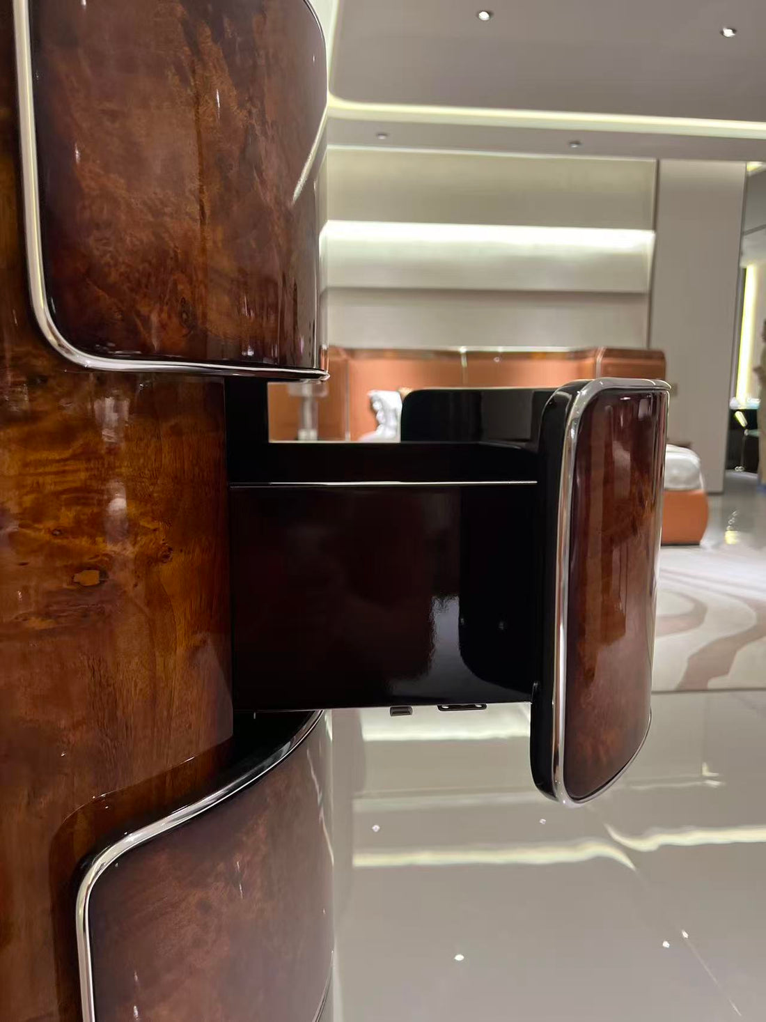 Luxury Italian Bentley-Inspired Curved Console Cabinet