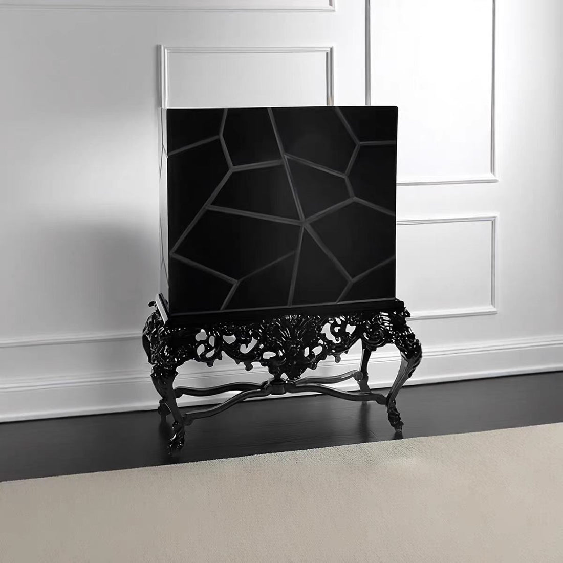 Luxury Italian Black Wood Wine Cabinet
