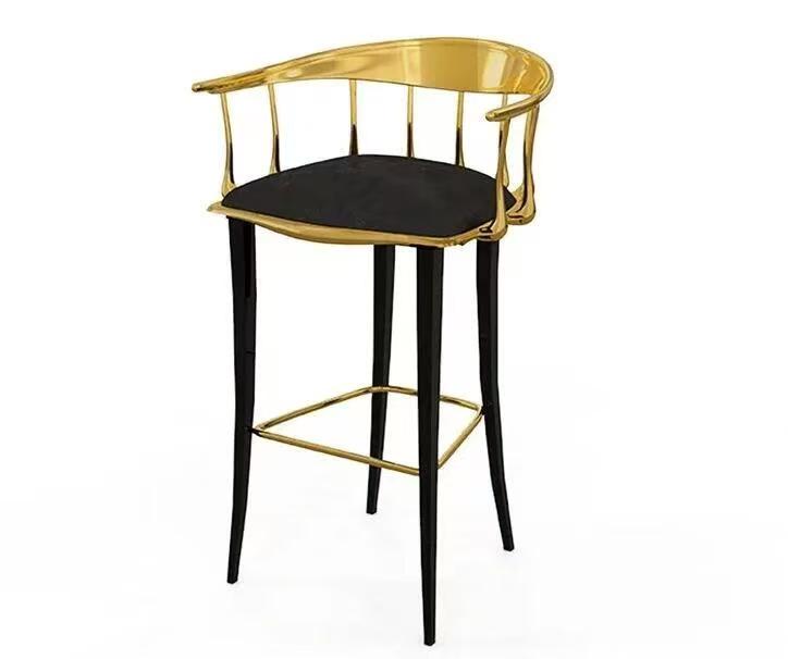 Luxury Italian Brass Bar Stool with Solid Wood Design