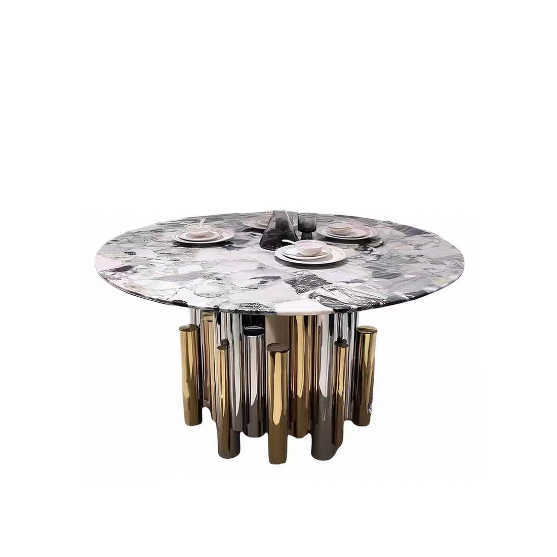 Luxury Italian Cavalli Dining Table with Stainless Steel & Glass Design