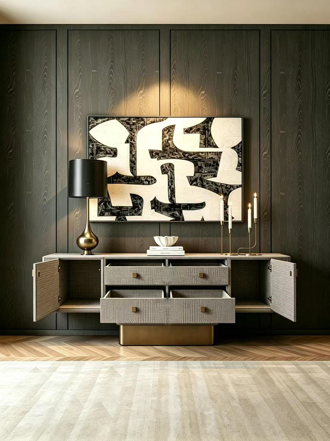 Luxury Italian Crocodile-Texture Sideboard