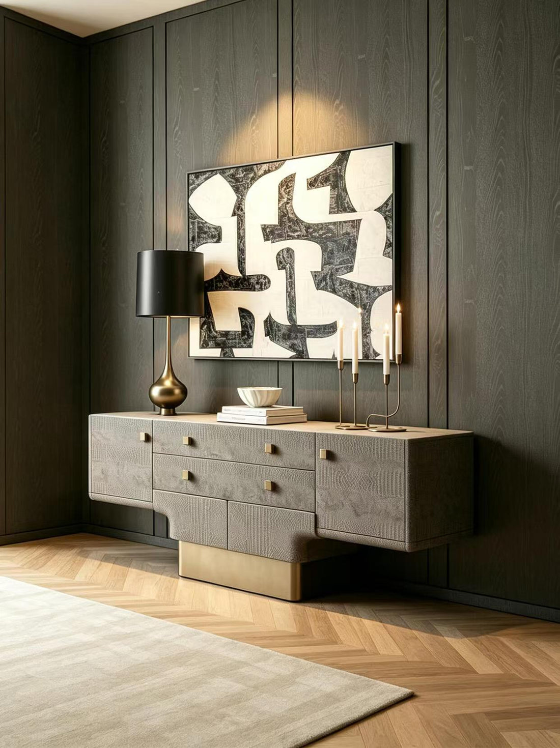Luxury Italian Crocodile-Texture Sideboard