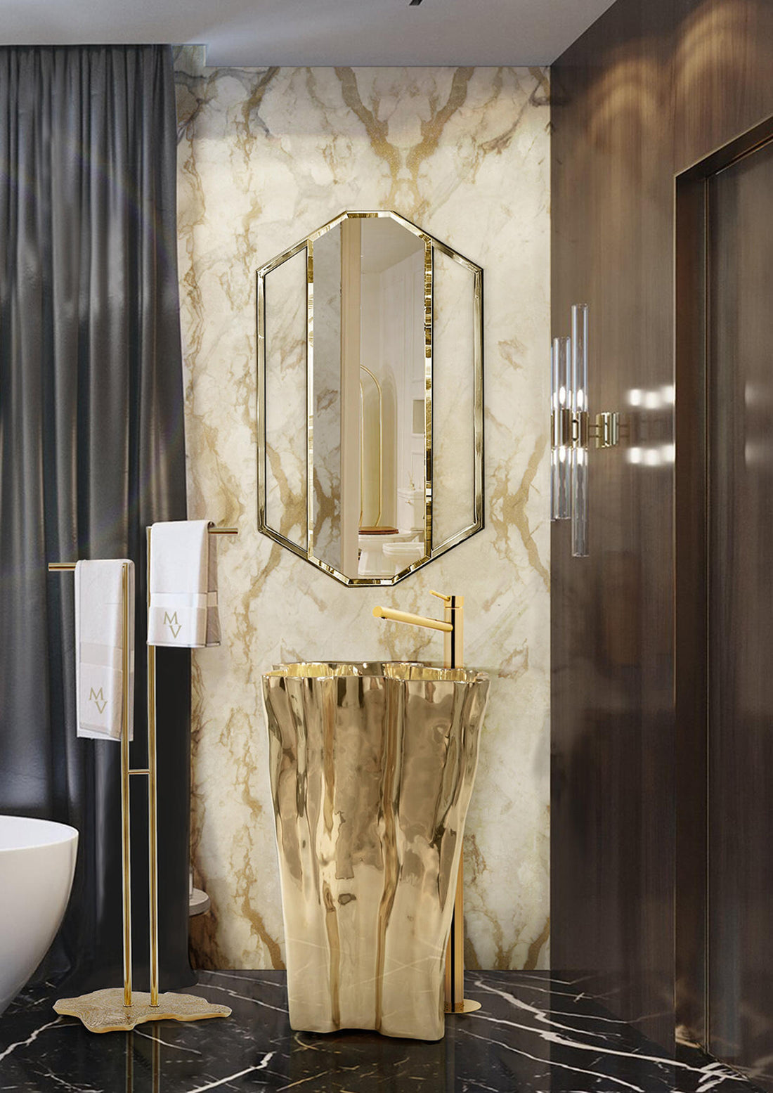 Luxury Italian Freestanding Stainless Steel Wash Basin
