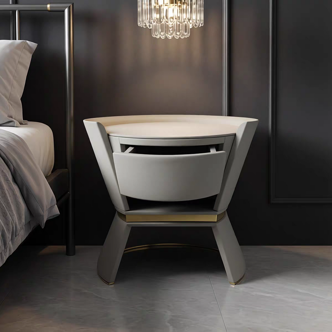 Luxury Leather Bedside Table with Modern Designer Design