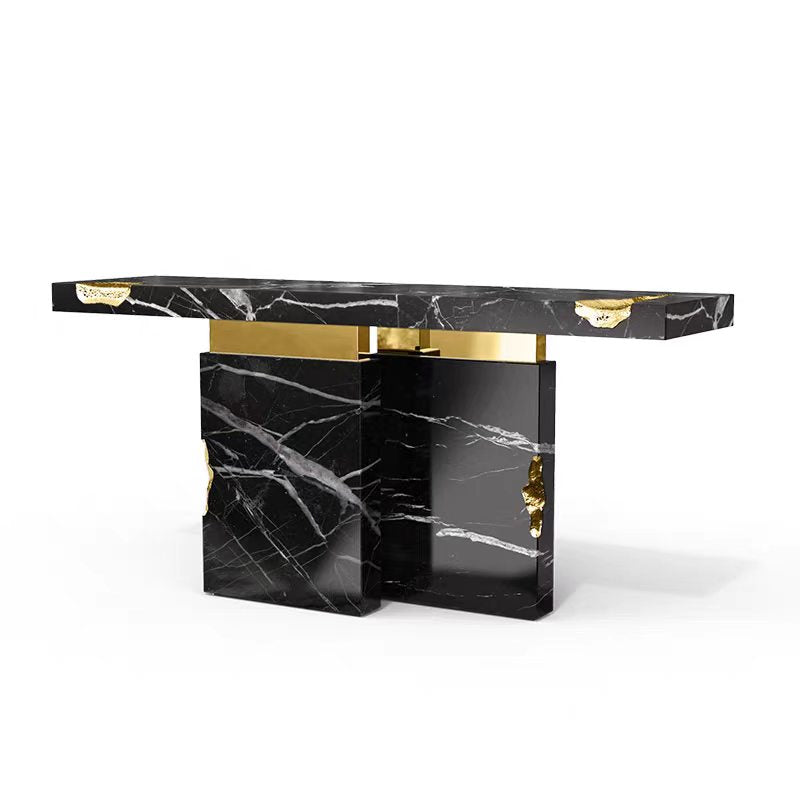 Luxury Marble Entryway Console Table with Brass & Stainless Steel Design