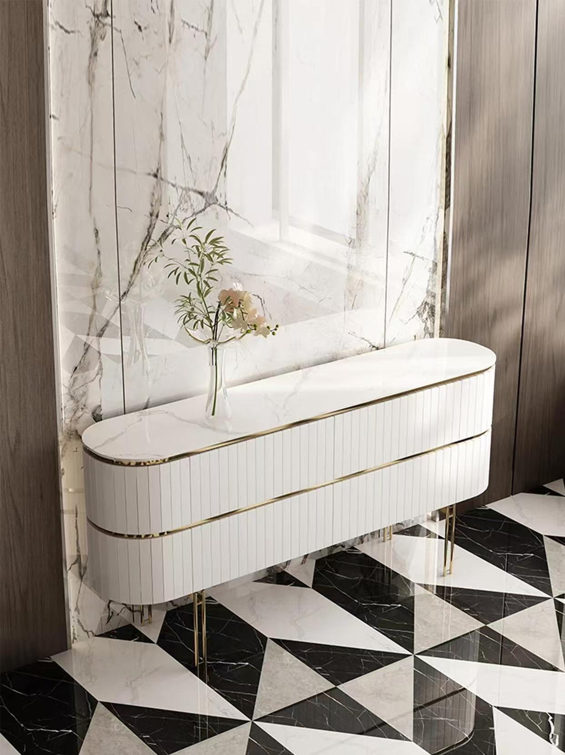 Luxury Marble Solid Wood Stainless Steel Sideboard Cabinet