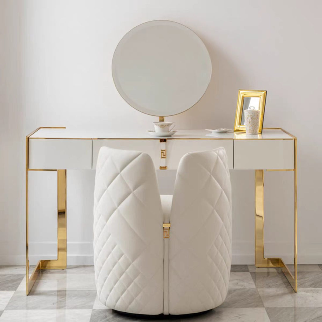 Luxury Metal Wood Vanity Table with Mirror
