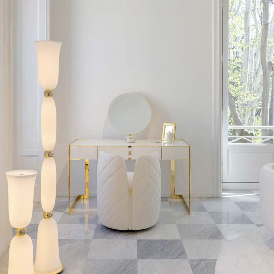 Luxury Metal Wood Vanity Table with Mirror