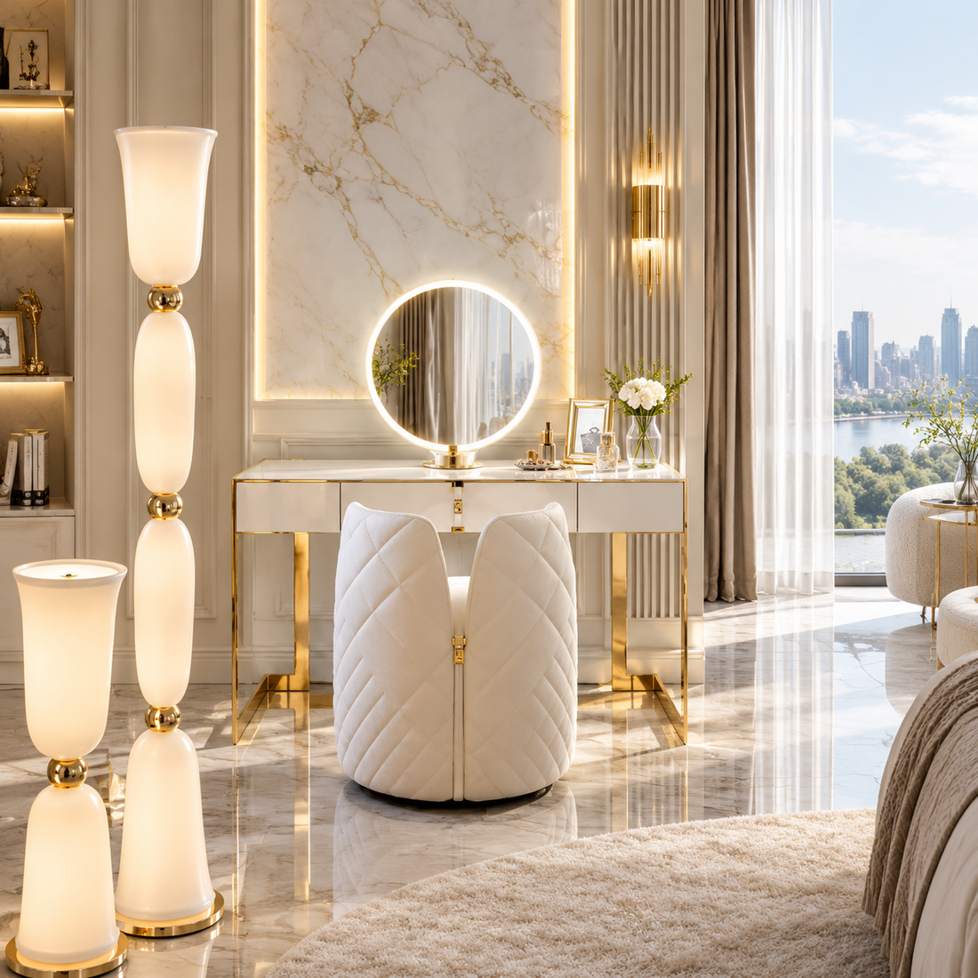 Luxury Metal Wood Vanity Table with Mirror
