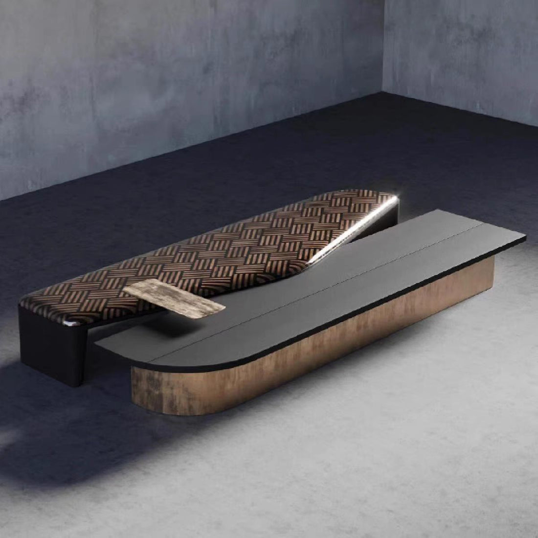 Luxury Modern Geometric Coffee Table with Wood & Stainless Steel Design