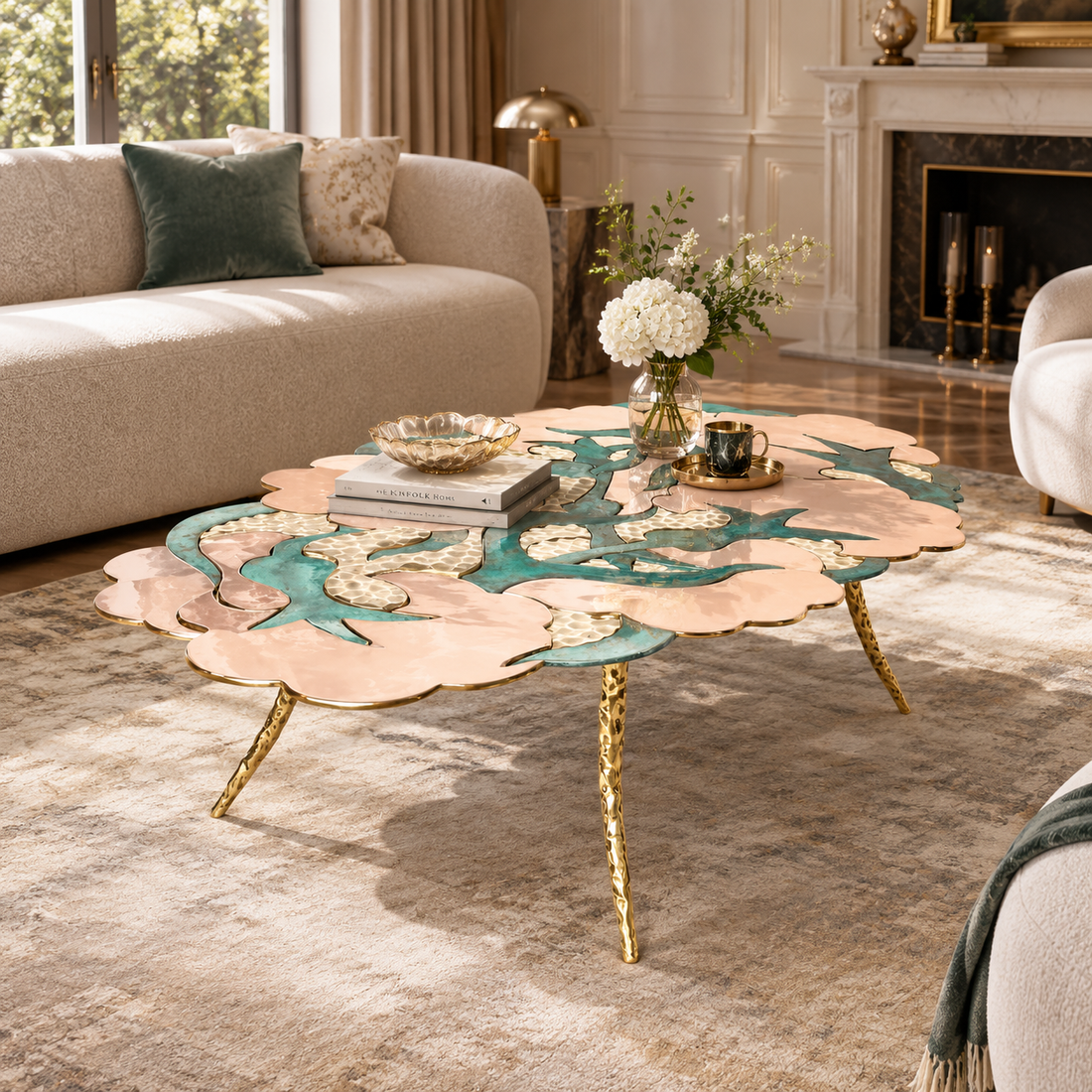 Luxury Modern Metal Stone Artistic Coffee Table