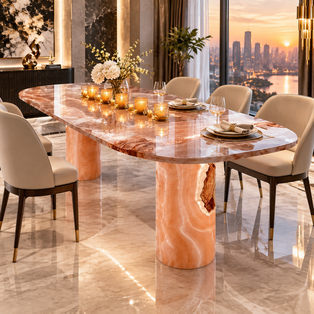 Luxury Pink Agate Natural Stone Dining Table