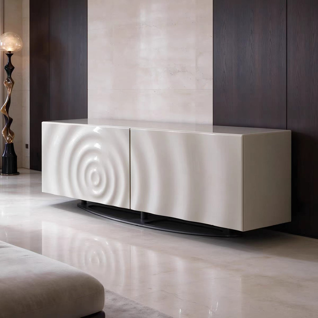 Luxury Ripple Stainless Steel Solid Wood Sideboard Cabinet