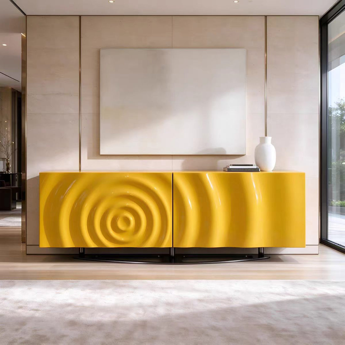 Luxury Ripple Stainless Steel Solid Wood Sideboard Cabinet