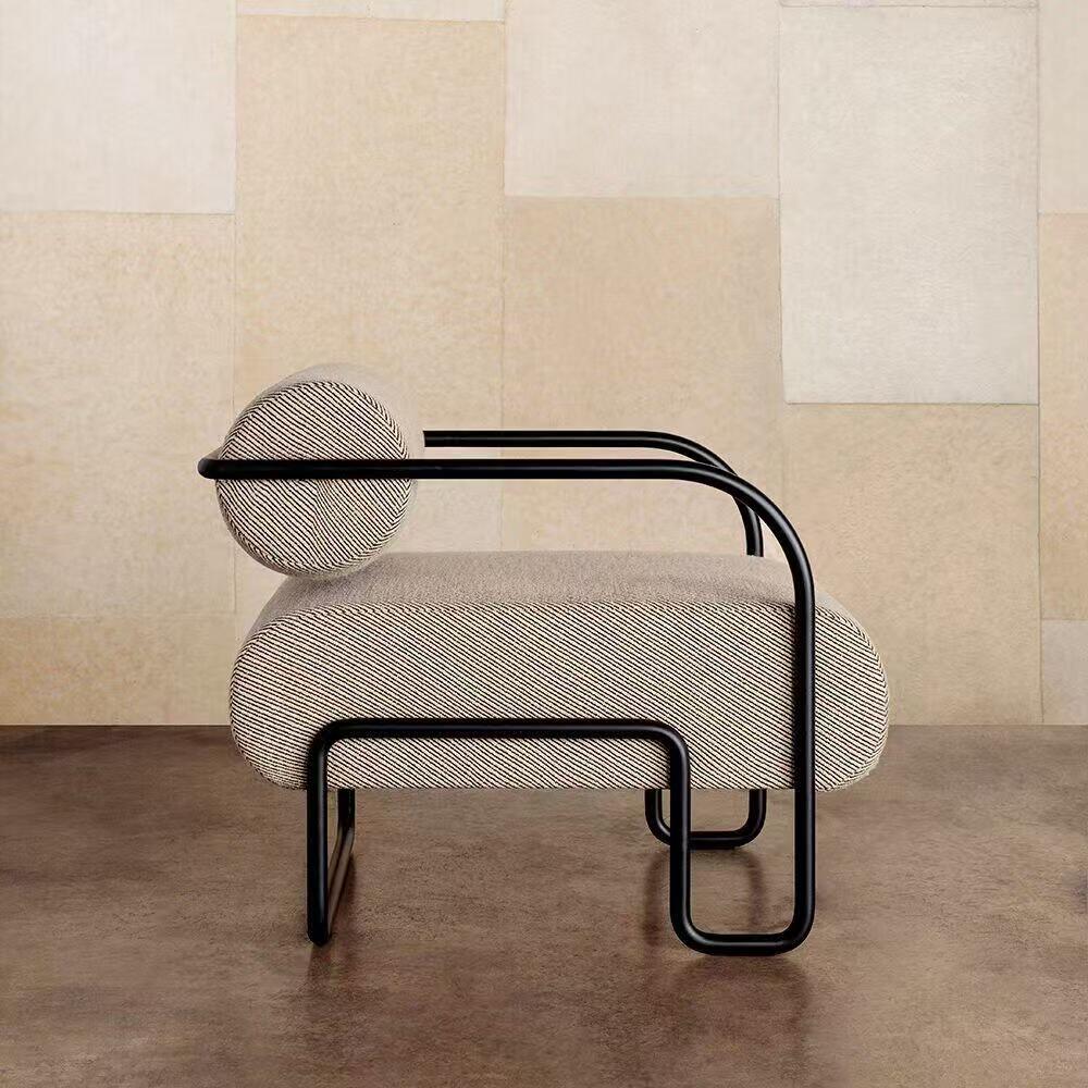 Luxury Sculptural Metal Fabric Lounge Chair