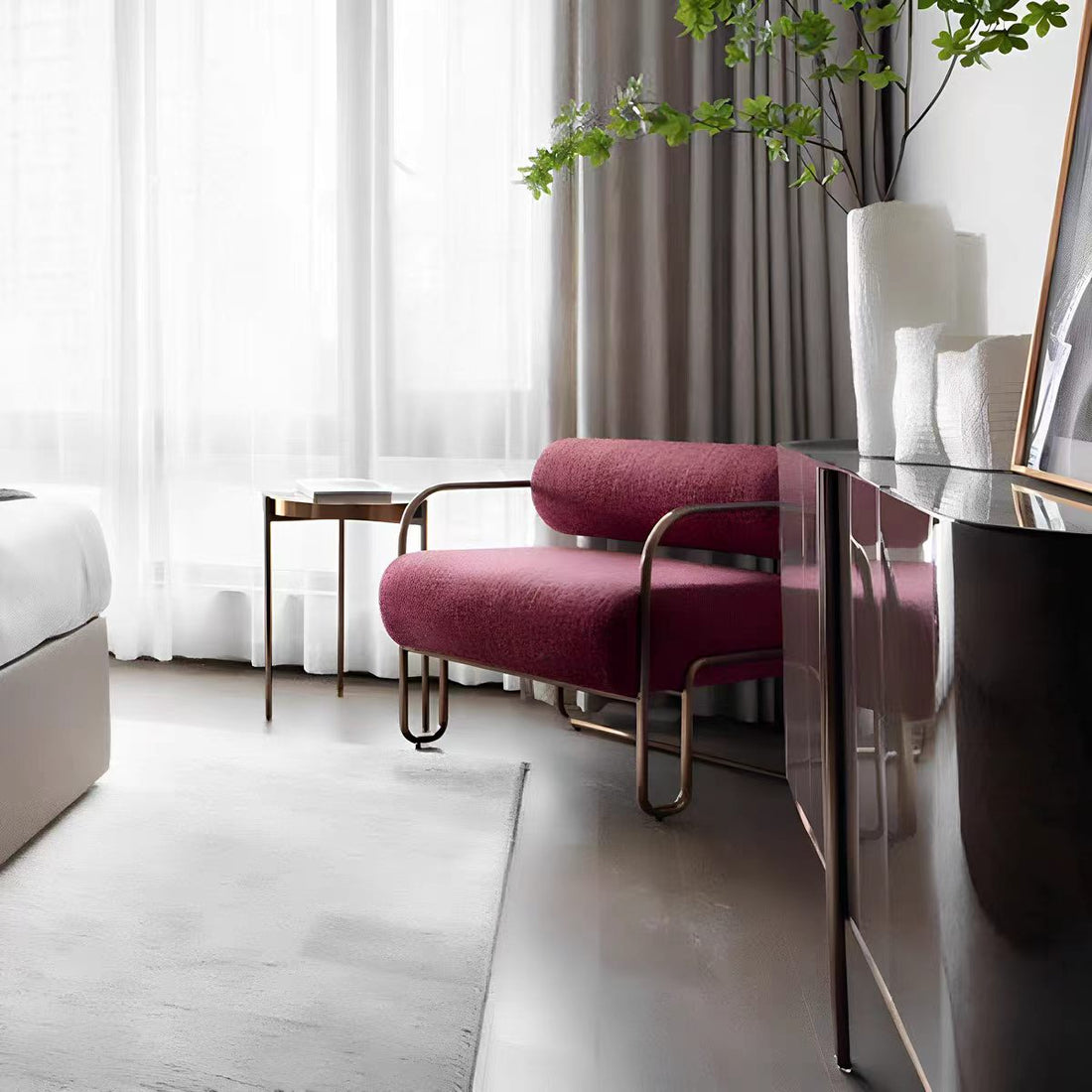 Luxury Sculptural Metal Fabric Lounge Chair