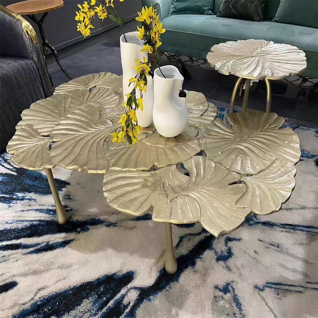 Luxury Sculptural Solid Brass Ginkgo Leaf Coffee Table