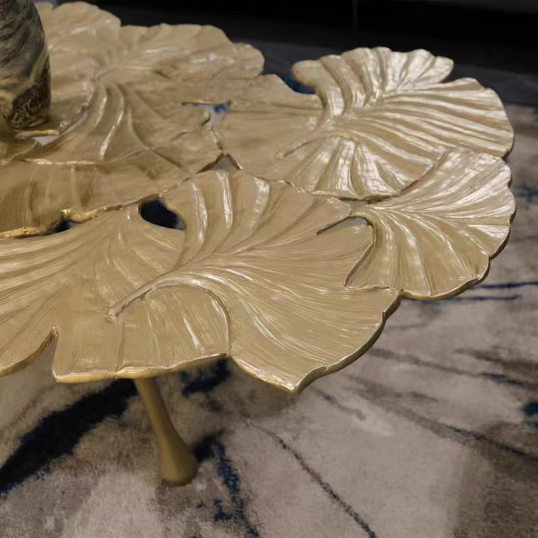 Luxury Sculptural Solid Brass Ginkgo Leaf Coffee Table