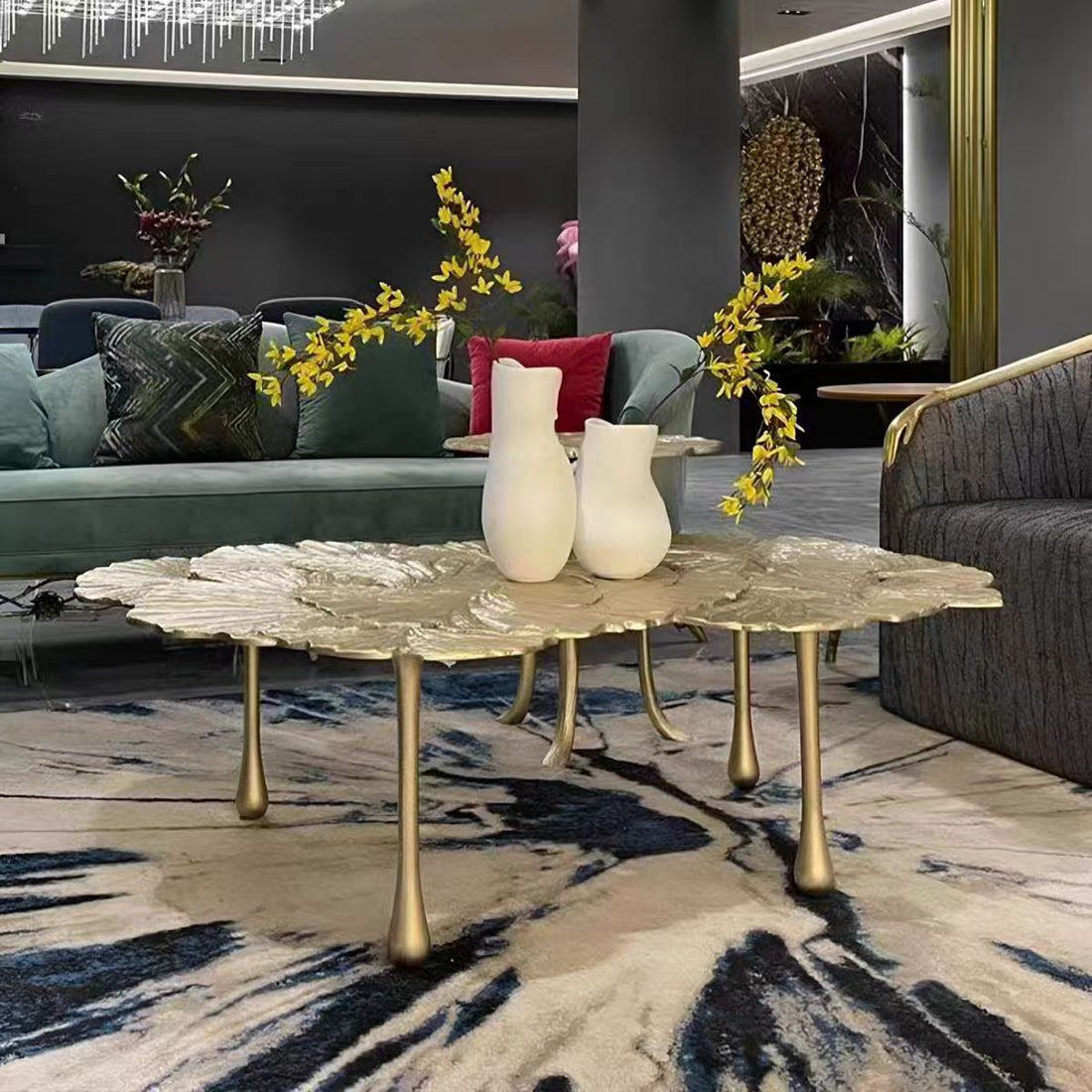Luxury Sculptural Solid Brass Ginkgo Leaf Coffee Table