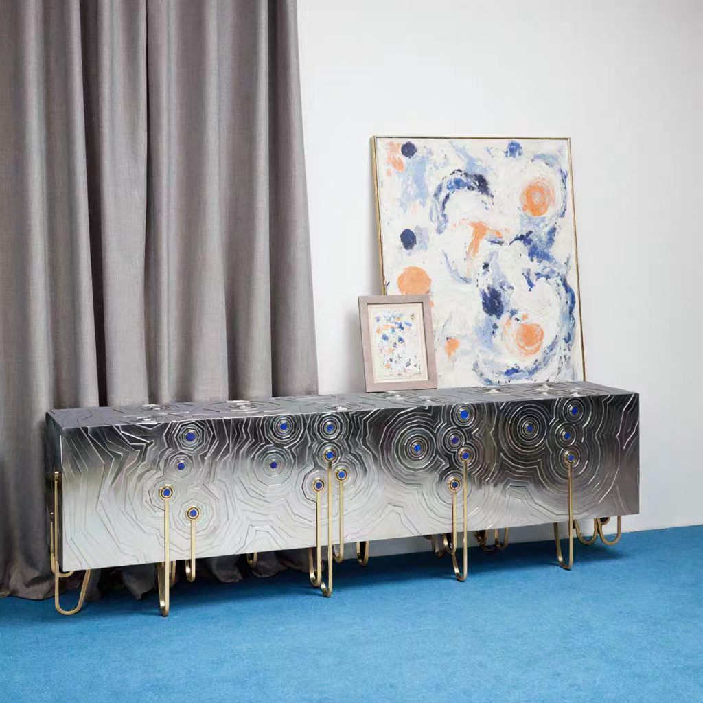 Luxury Stainless Steel Lapis Lazuli Sideboard Cabinet Design