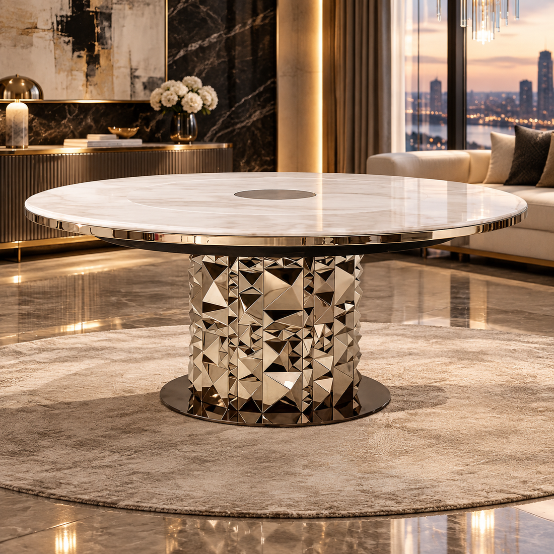Luxury Stone Metal Geometric Round Dining Table