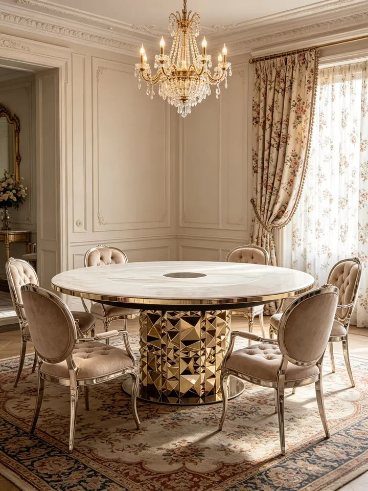 Luxury Stone Metal Geometric Round Dining Table