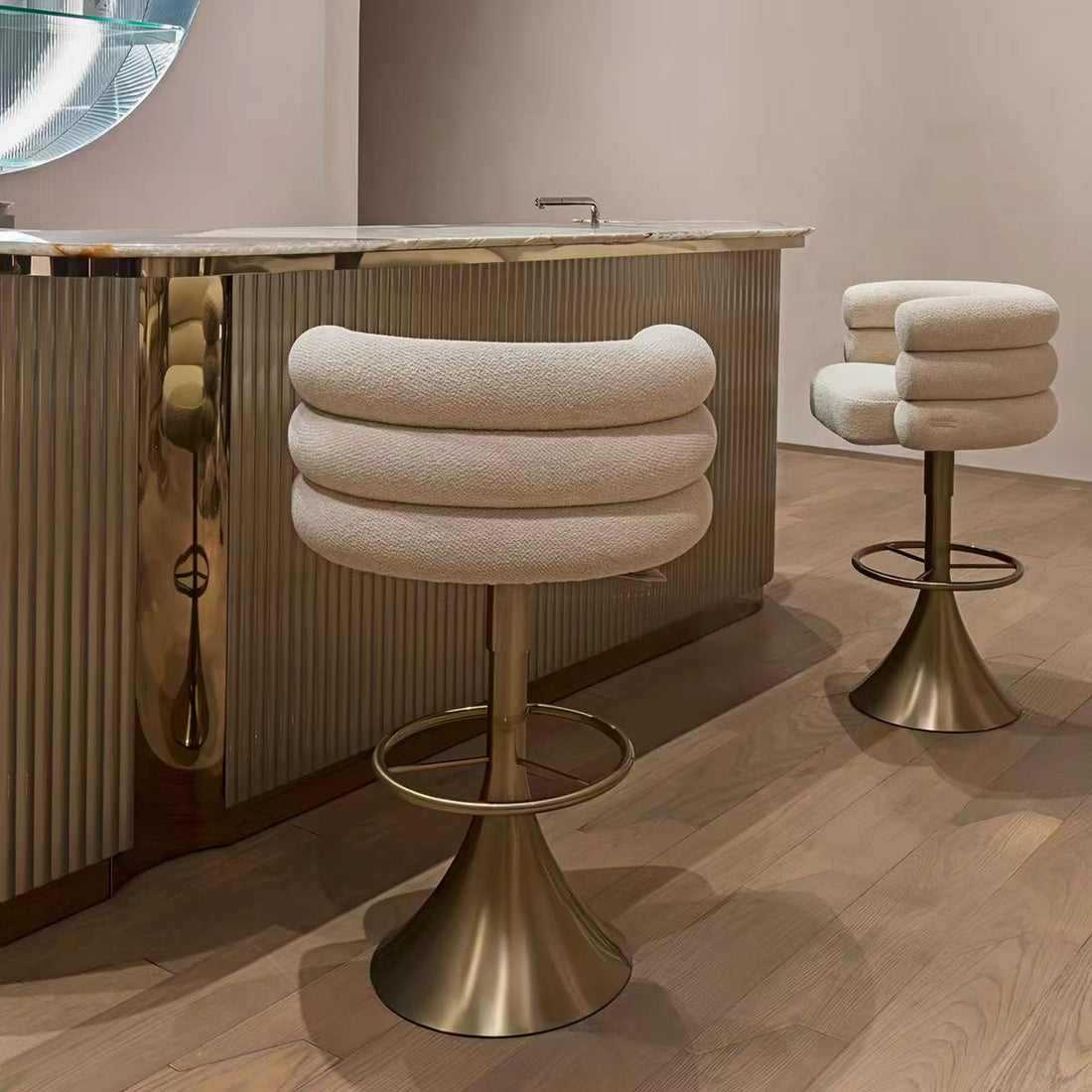 Modern Adjustable Swivel Fabric Stainless Steel Bar Stool