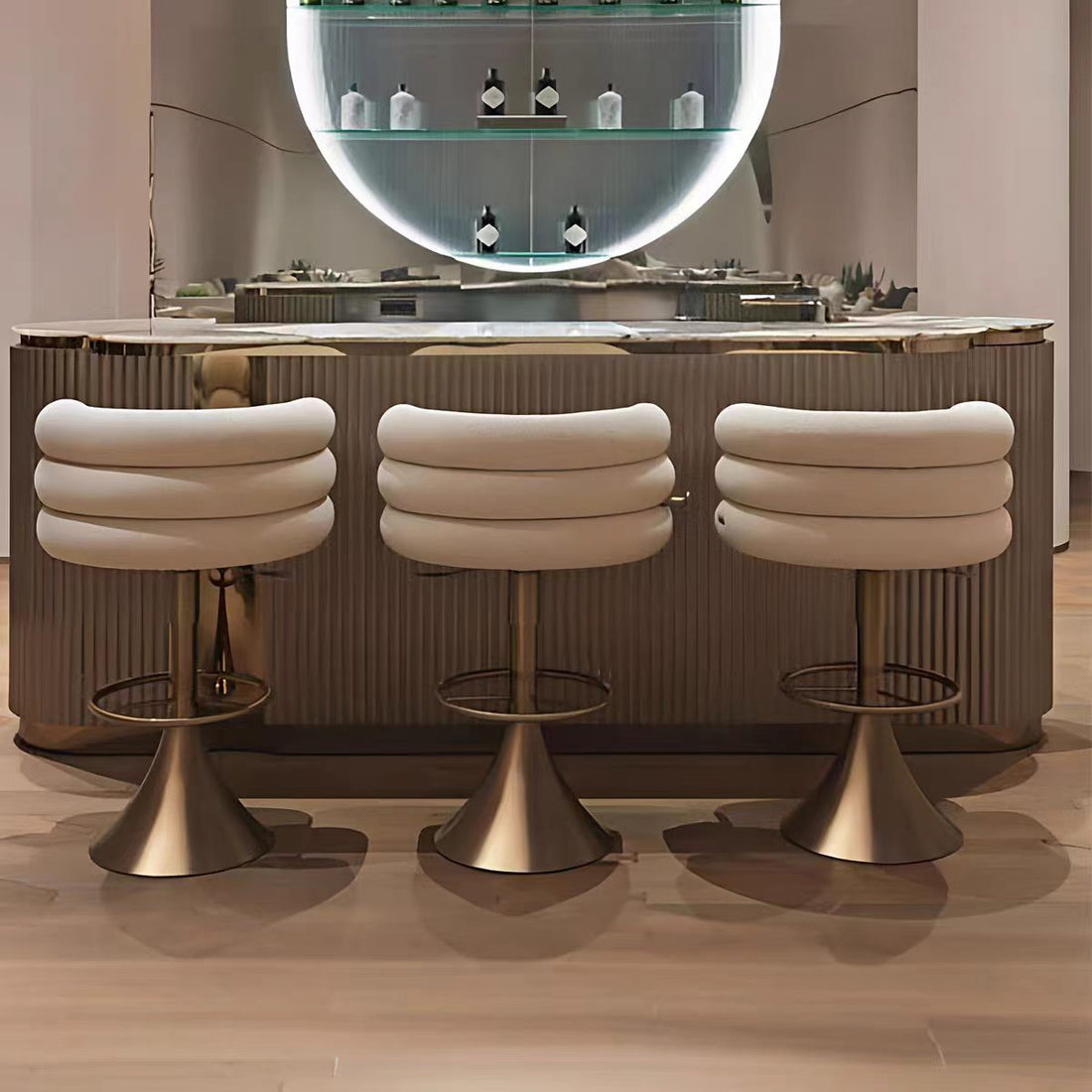 Modern Adjustable Swivel Fabric Stainless Steel Bar Stool