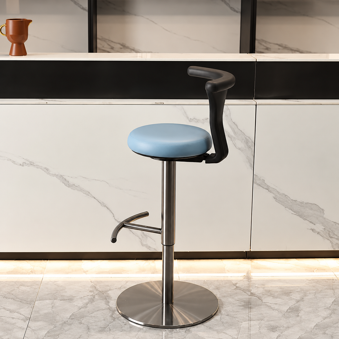 Modern Adjustable Swivel Leather Stainless Steel Bar Stool