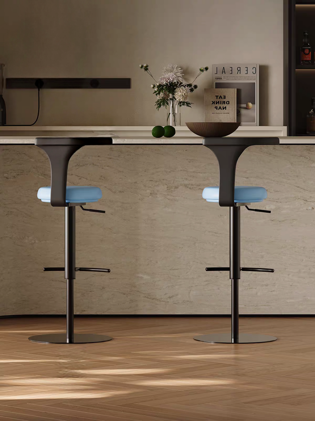Modern Adjustable Swivel Leather Stainless Steel Bar Stool