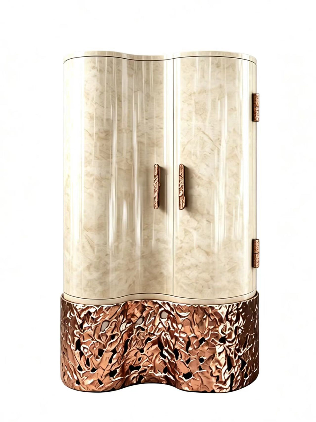 Modern Curved Wood Glass Metal Wine Cabinet