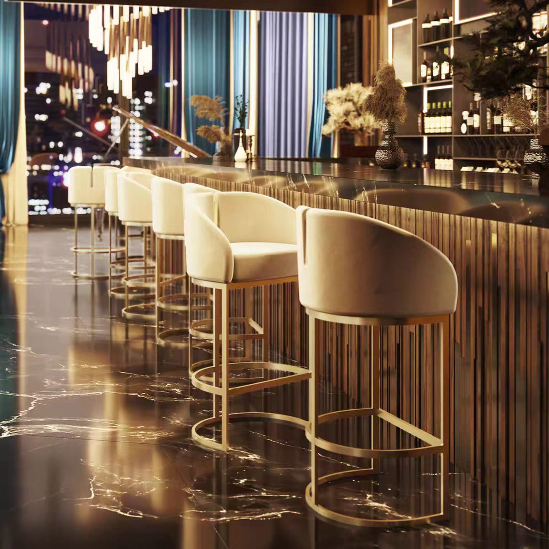 Modern Fabric Stainless Steel Bar Stool