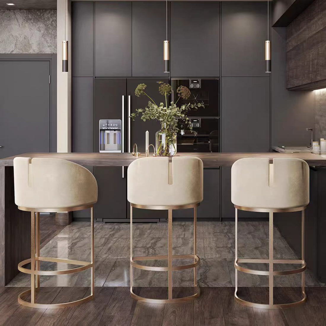 Modern Fabric Stainless Steel Bar Stool