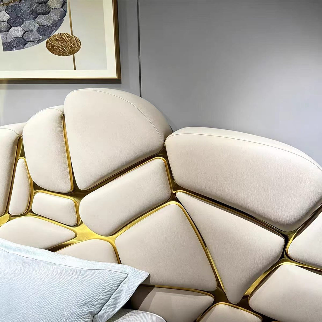 Modern Genuine Leather Wide Headboard Double Bed